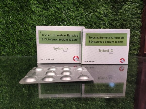 Trypsin 48 mg + bromelain 90 mg +rutoside 100 mg + diclofenac sodium 50 mg (anti-inflammatory & wound healing)