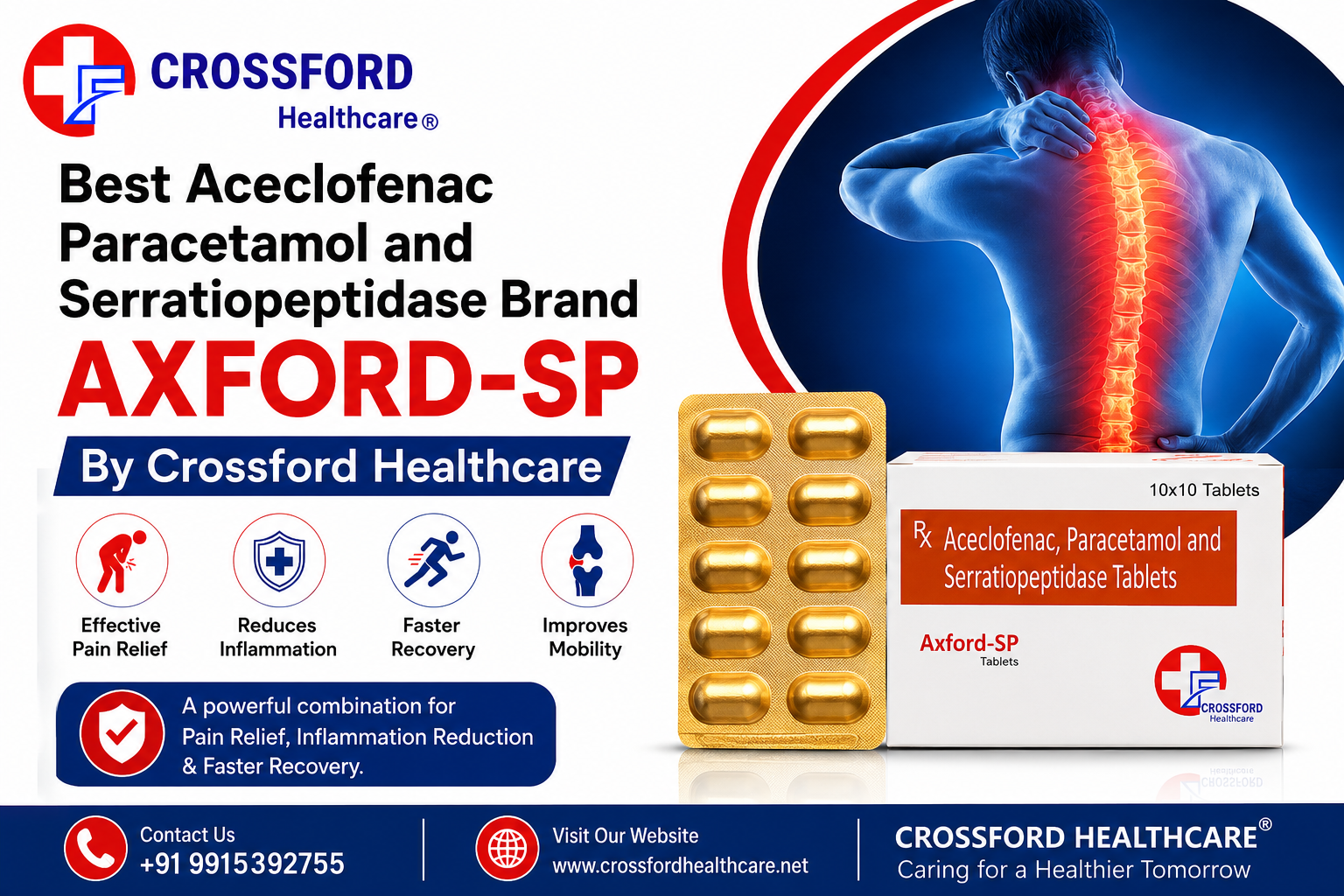 Best Aceclofenac Paracetamol and Serratiopeptidase Brand Axford-SP By Crossford Healthcare