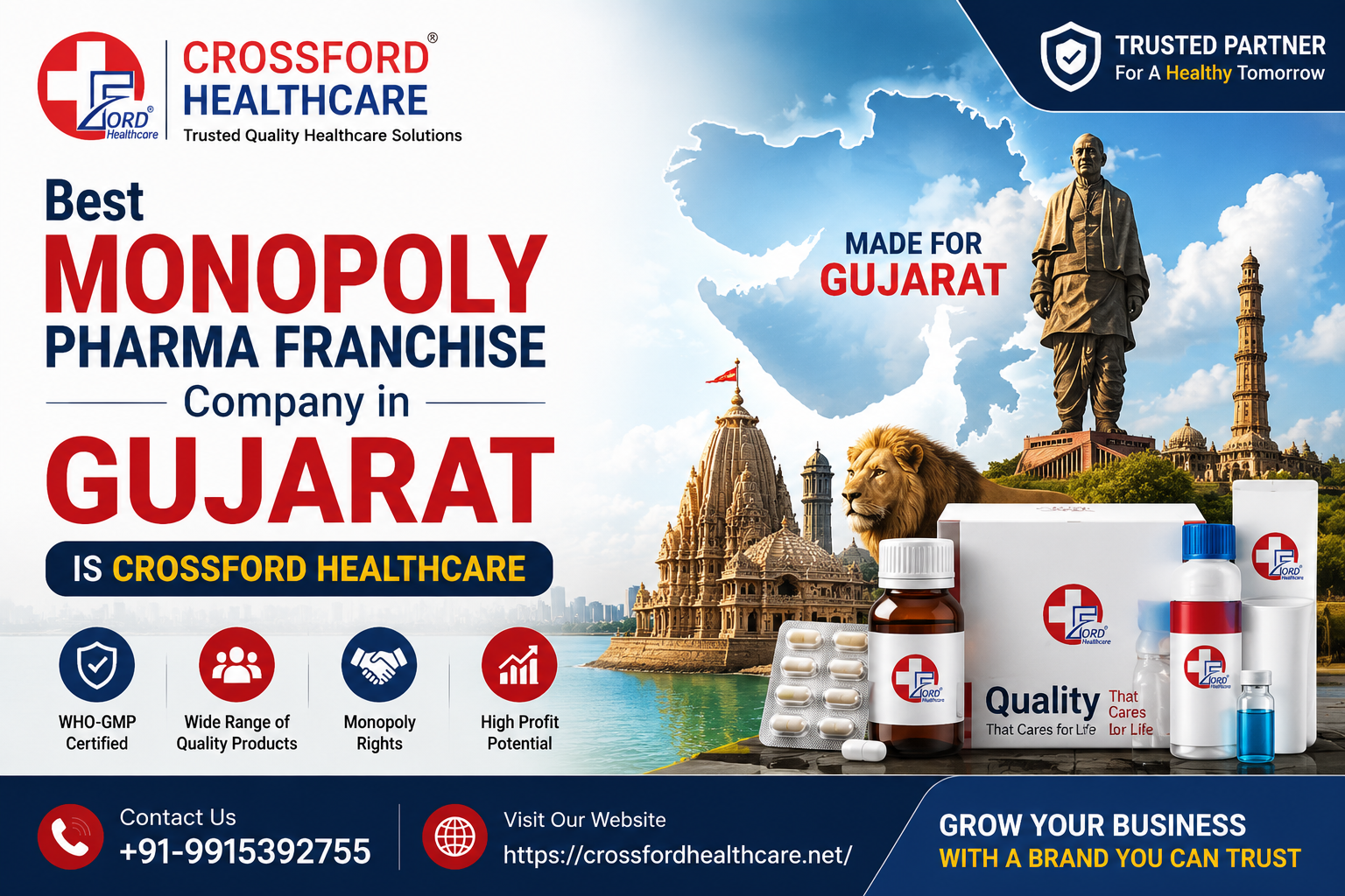 Best Monopoly pharma franchise company in Gujarat is Crossford Healthcare